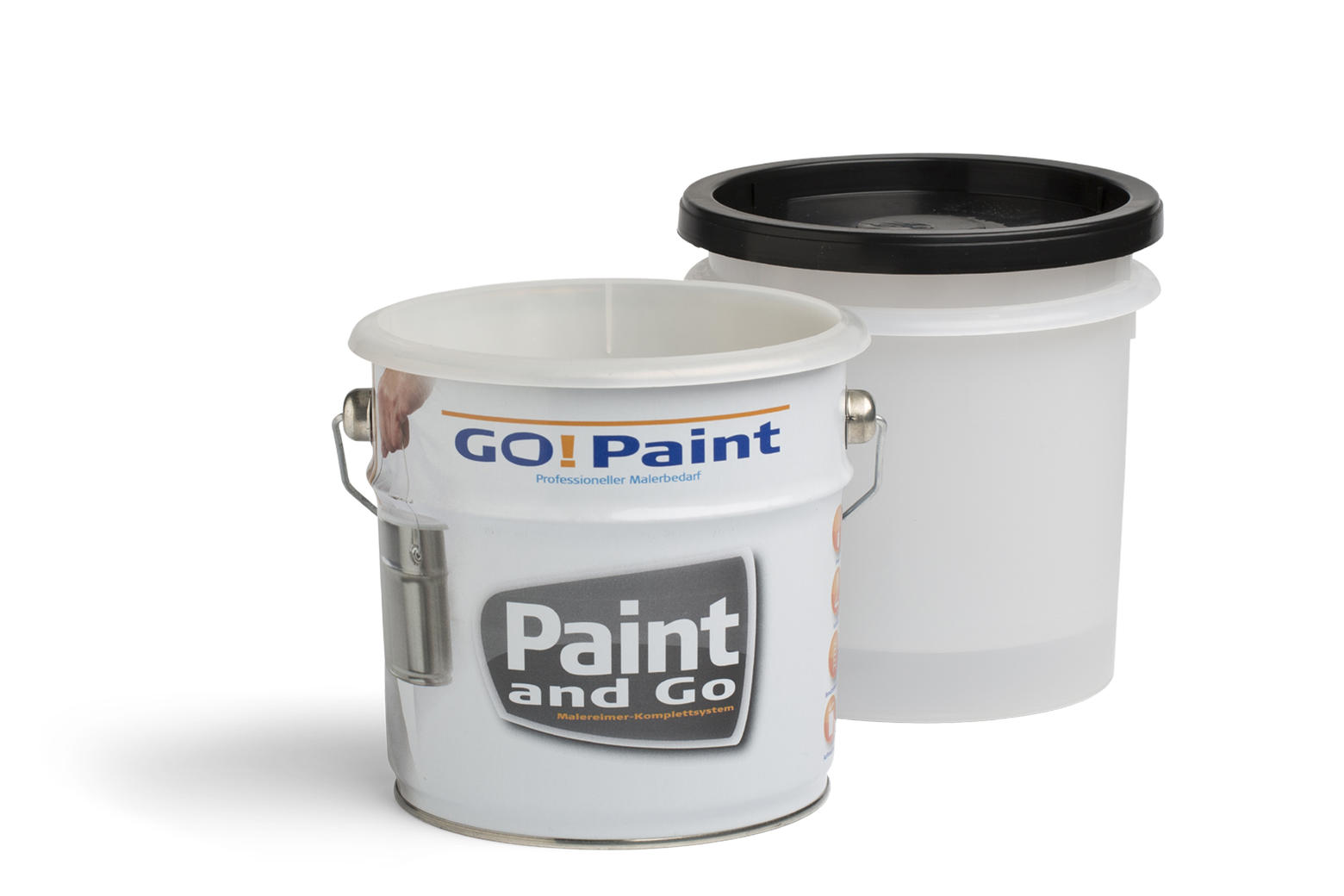  The Paint and Go is a paint kettle containing a plastic liner that can be closed with a lid for overnight storage.