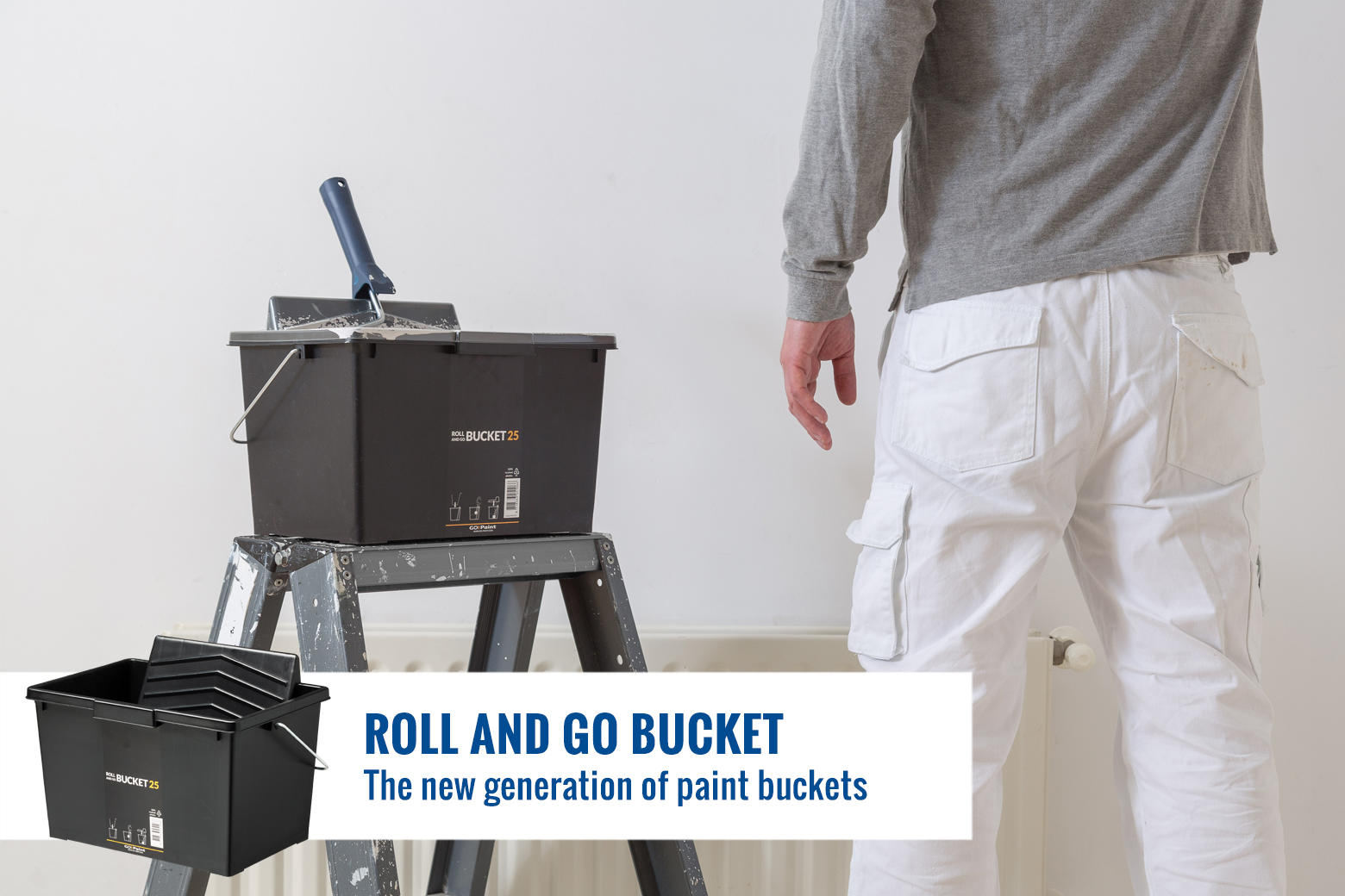 Sturdy paint buckets that als fit the ladder platform