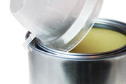 The hook of the Pour and Go snaps on the outside of the can, the lip goes inside and fills the rim for better emptying the paint can.